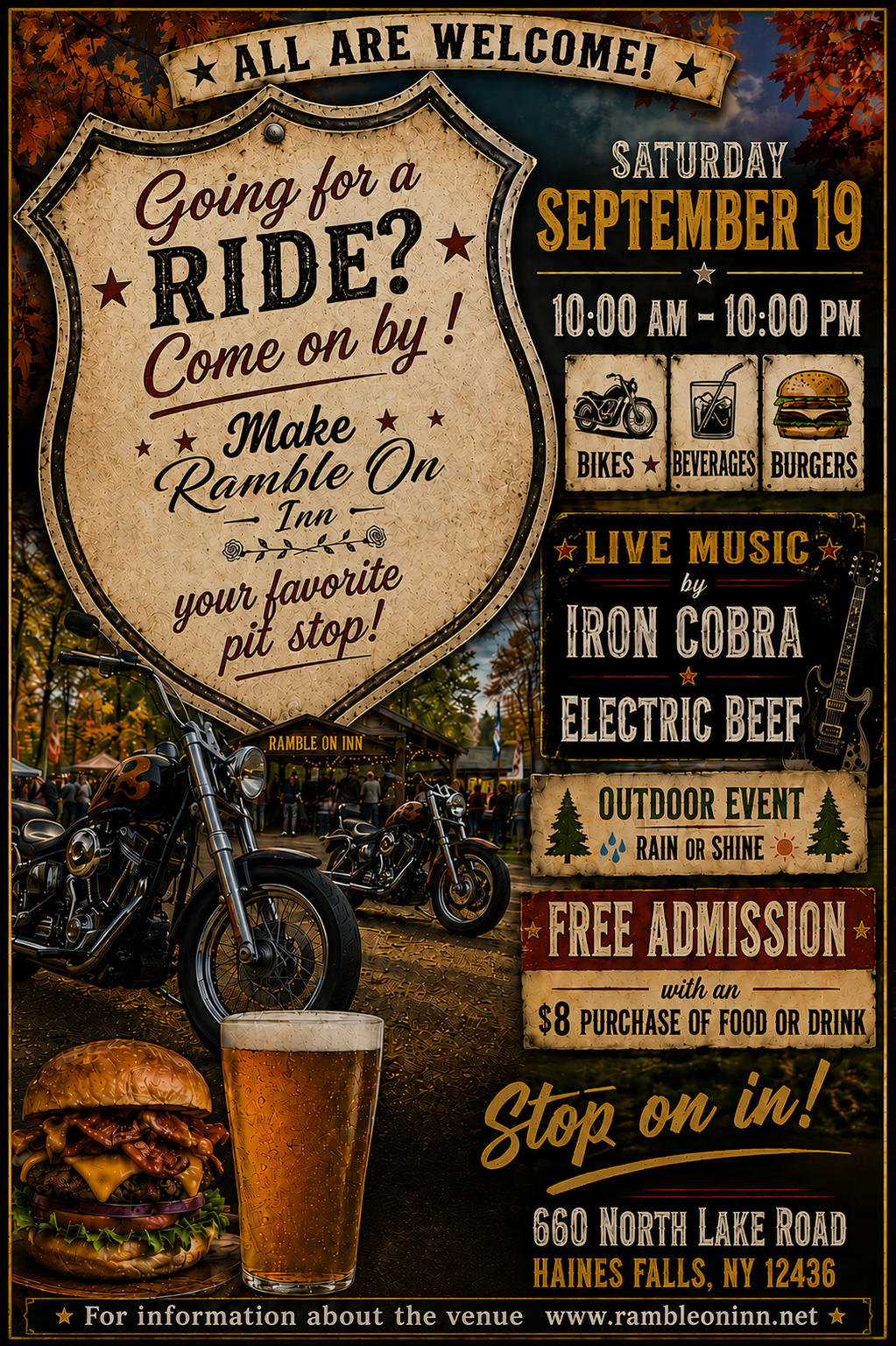 Ramble and Ride — Bikes, Beers, Burgers & Bands — Saturday September 19, 2026