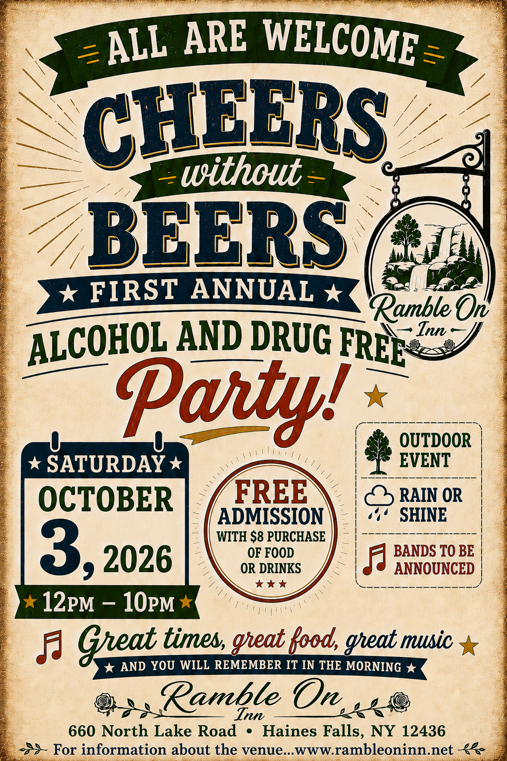 Cheers Without Beers — First Annual Alcohol and Drug Free Party — October 3, 2026
