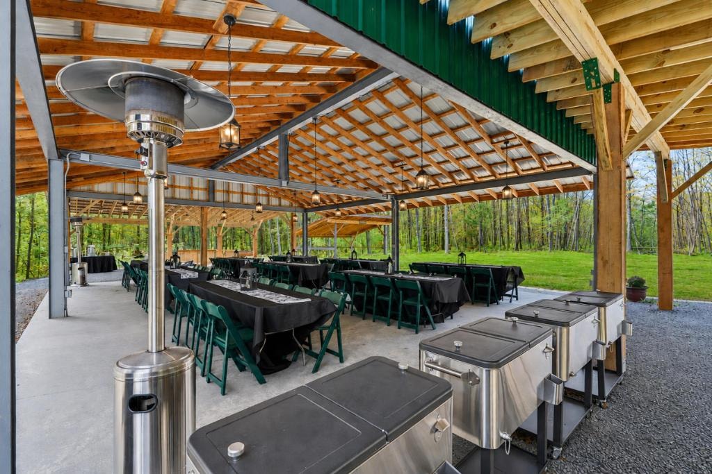 Pavilion set up for an event with catering